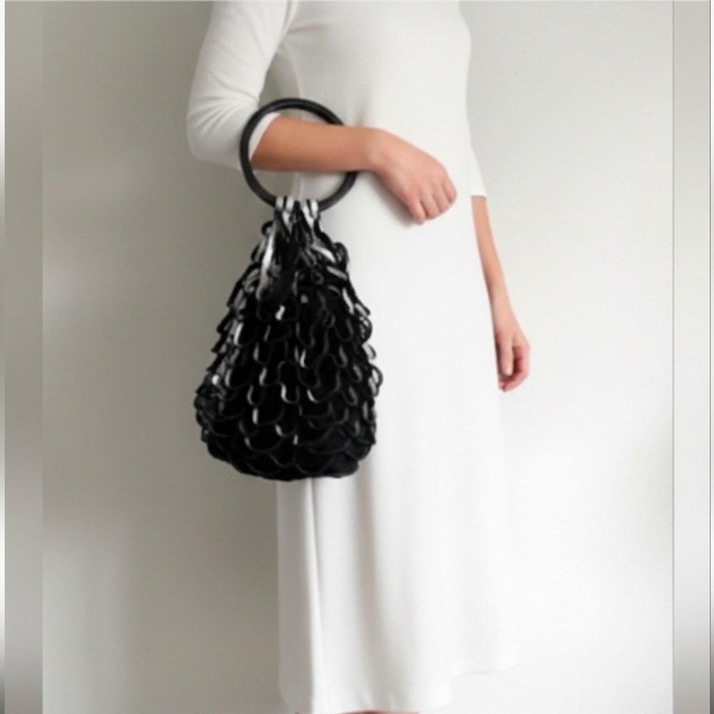 Salvatore Ferragamo Black and Silver Suade Net Bag